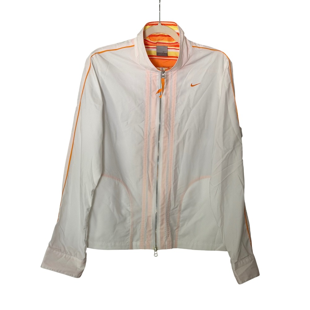 Nike Women's L White Orange Yellow Y2K Full Zip Windbreaker Jacket | SKU 1087